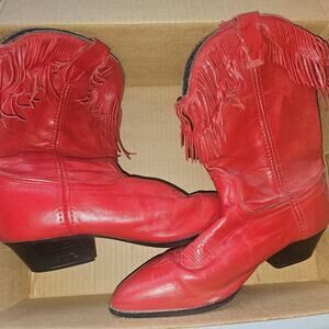 Red Fringe Leather Cowboy Boots